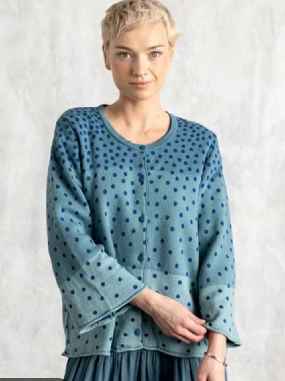 Gudrun Sjoden Siv Cardigan Sweater Blue Dots size XL NWT NEW